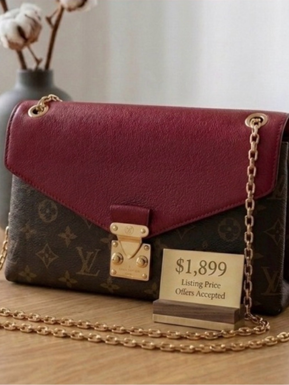 ✨ RARE FIND ✨ Louis Vuitton Pallas Chain Bag Monogram & Cerise Red Calfskin